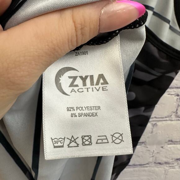 Zyia Active Black Camouflage Racerback Tank Top Sz Small Workout Gym Sheer Camo - Picture 6 of 7